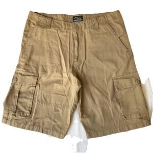 Rio By Merrill & Forbes Men Shorts 36 Khaki Cargo Twill Button 11" Inseam